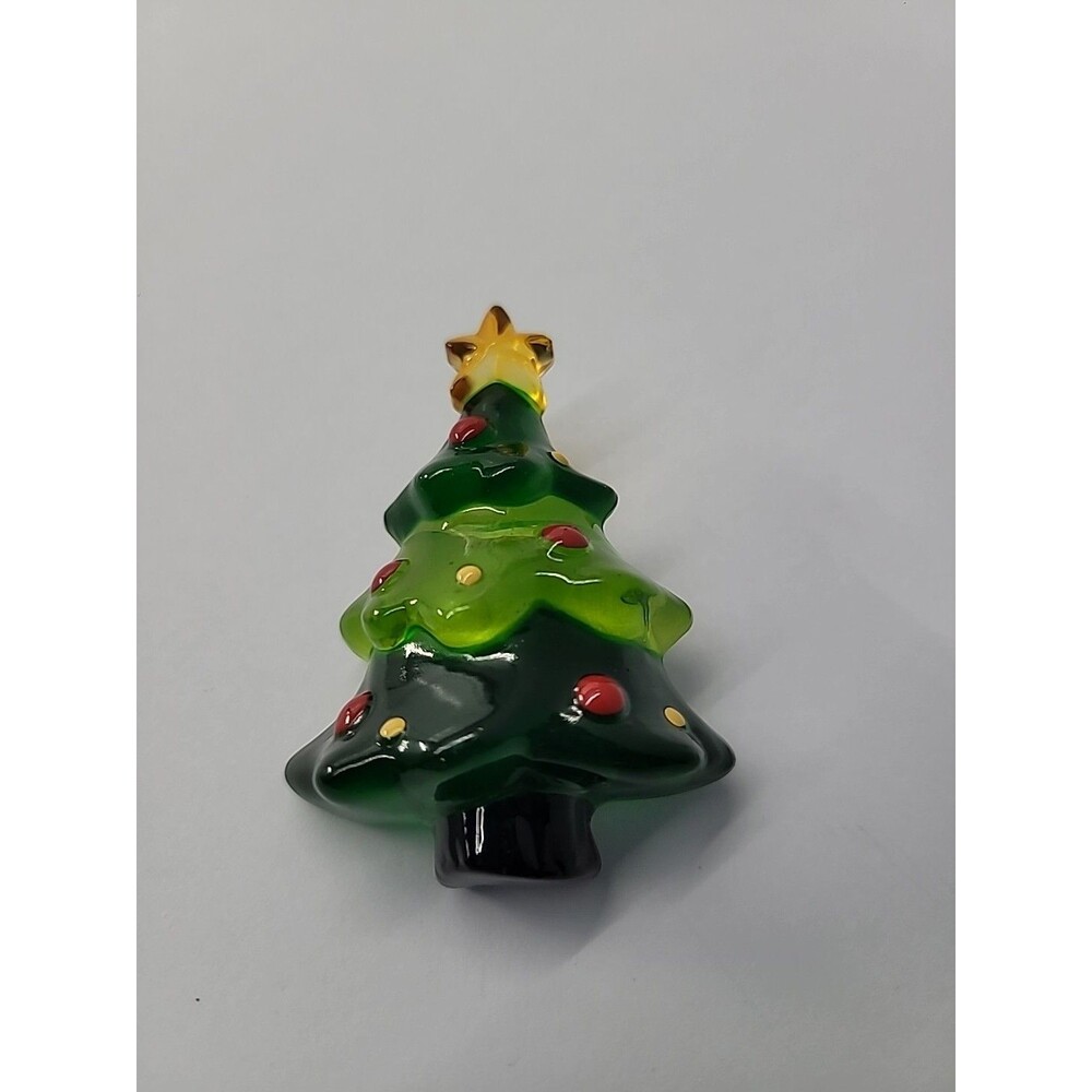 Vintage Plastic Christmas Tree Brooch Pin Green Red Oranments Star Topper Light - Picture 2 of 12